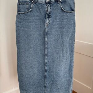 Classic Mid-Blue Denim Midi Skirt